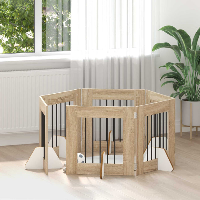 Sammenklappelig hundegitter med stativer 6 pcs Sonoma-eg 362 cm