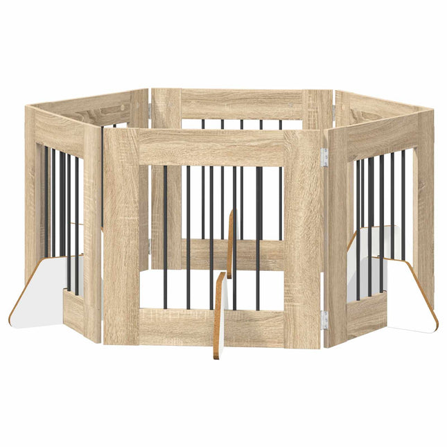 Sammenklappelig hundegitter med stativer 6 pcs Sonoma-eg 362 cm