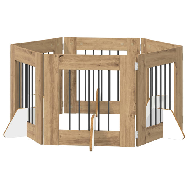 Sammenklappelig hundegitter med stativer 6 pcs Artisan-eg