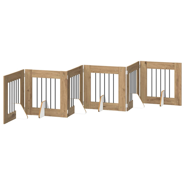 Sammenklappelig hundegitter med stativer 6 stk. Artisan-eg