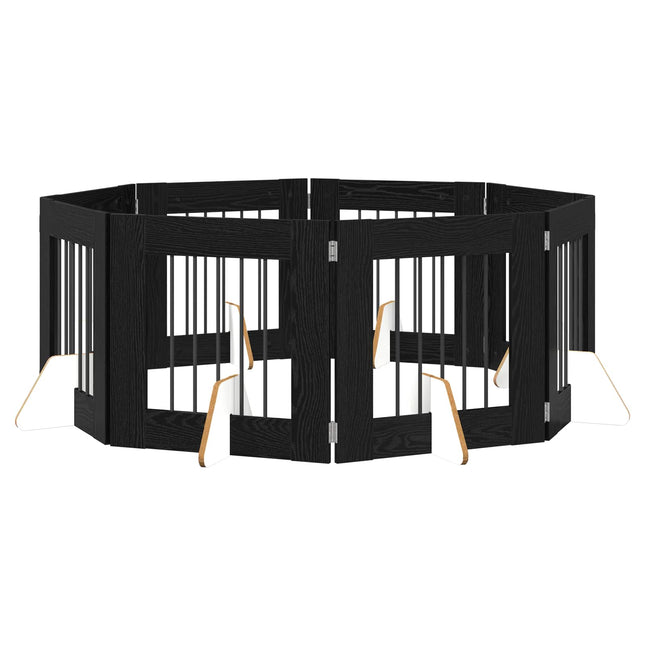 Sammenklappelig hundegitter med stativer 8 pcs Sort eg 60 cm