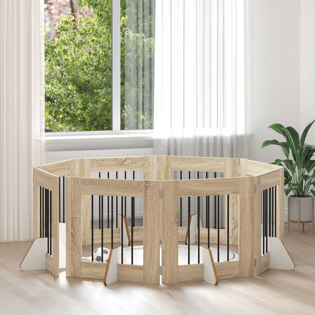 Sammenklappelig hundegitter med stativer 8 pcs Sonoma-eg 60 cm