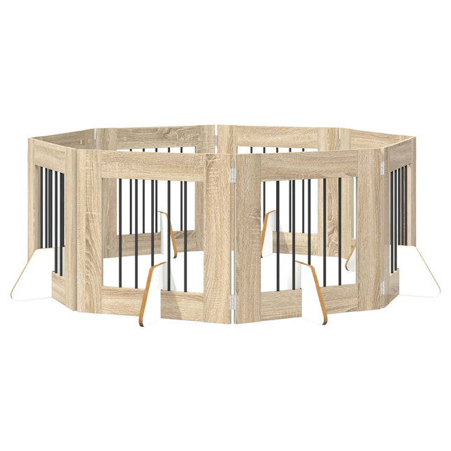 Sammenklappelig hundegitter med stativer 8 pcs Sonoma-eg 60 cm