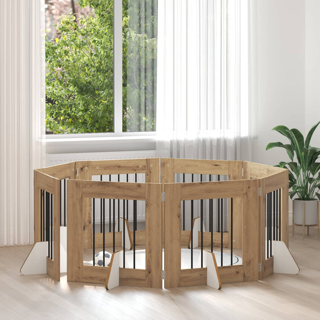 Sammenklappelig hundegitter med stativer 8 pcs Artisan-eg 60 cm