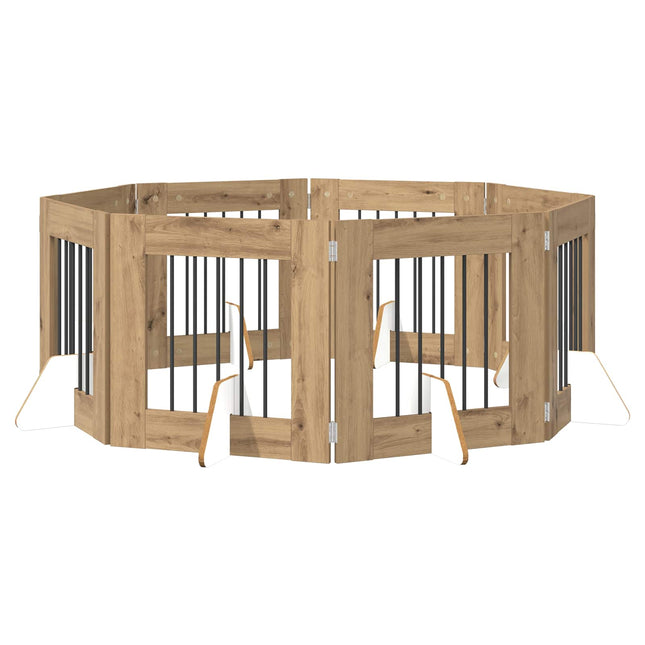 Sammenklappelig hundegitter med stativer 8 pcs Artisan-eg 60 cm