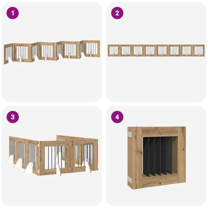 Sammenklappelig hundegitter med stativer 8 stk. Artisan-eg