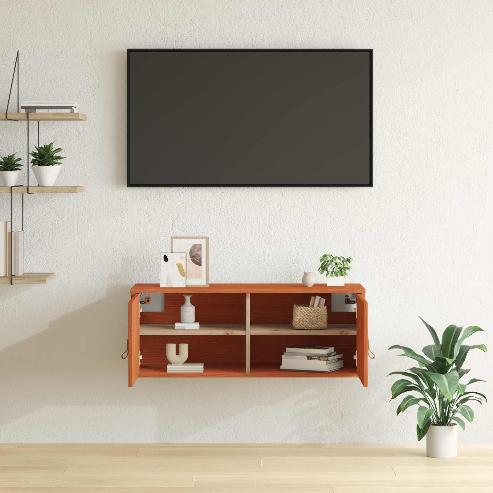 Vægskab med hylde Voks brun 80 x 30 x 30 cm Massiv fyrretræ