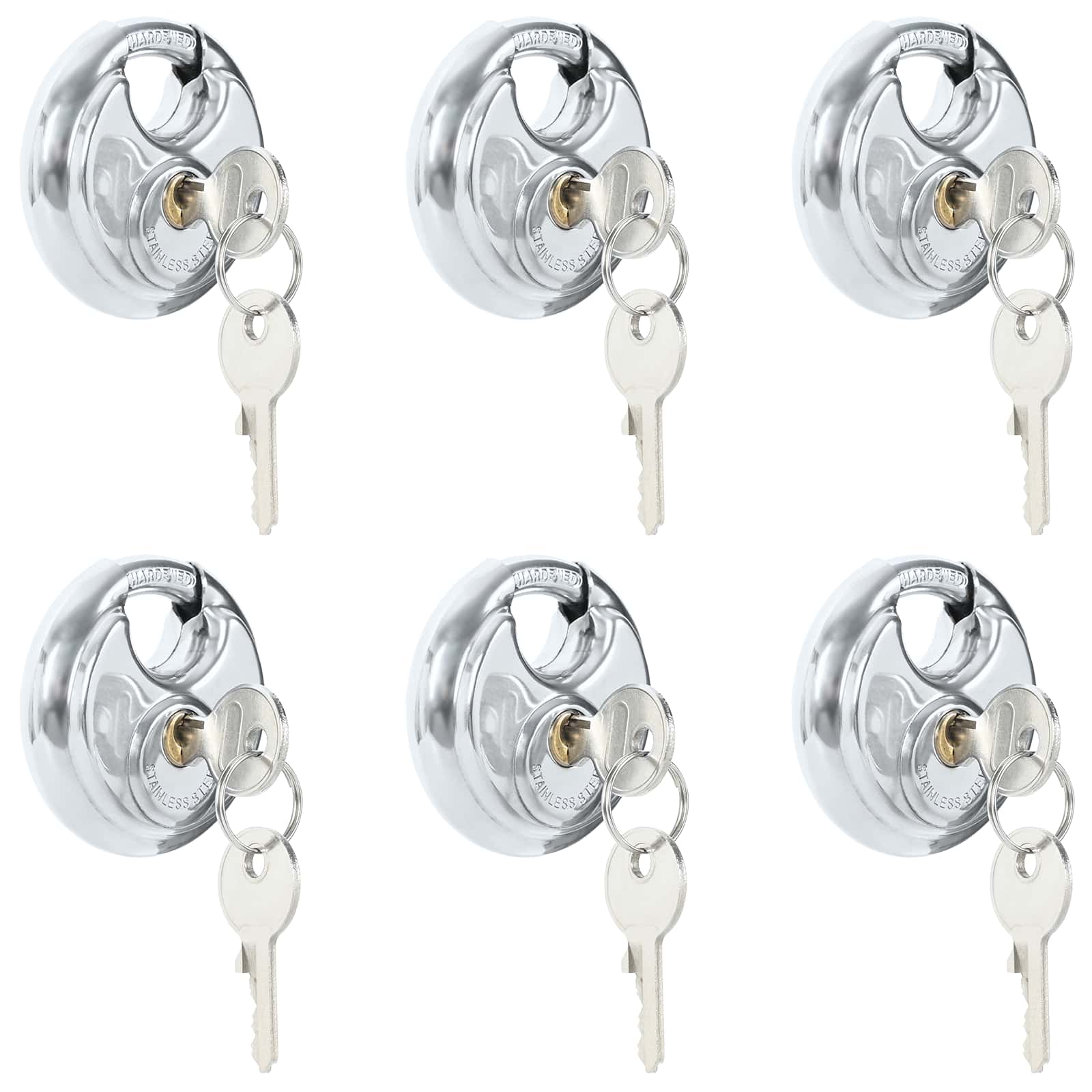 Discus låse med nøgler 6 pcs Sølv 6 x 2.3 x 6 cm Rustfrit stål