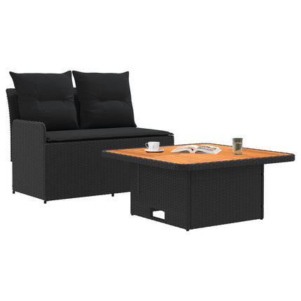 Havearmstøtte sofa med løftbart bord 2 Stk Sort PE Rattan