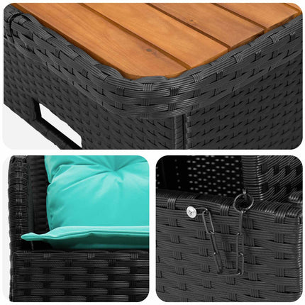Havearmstøtte sofa med løftbart bord 2 Stk Sort og turkis