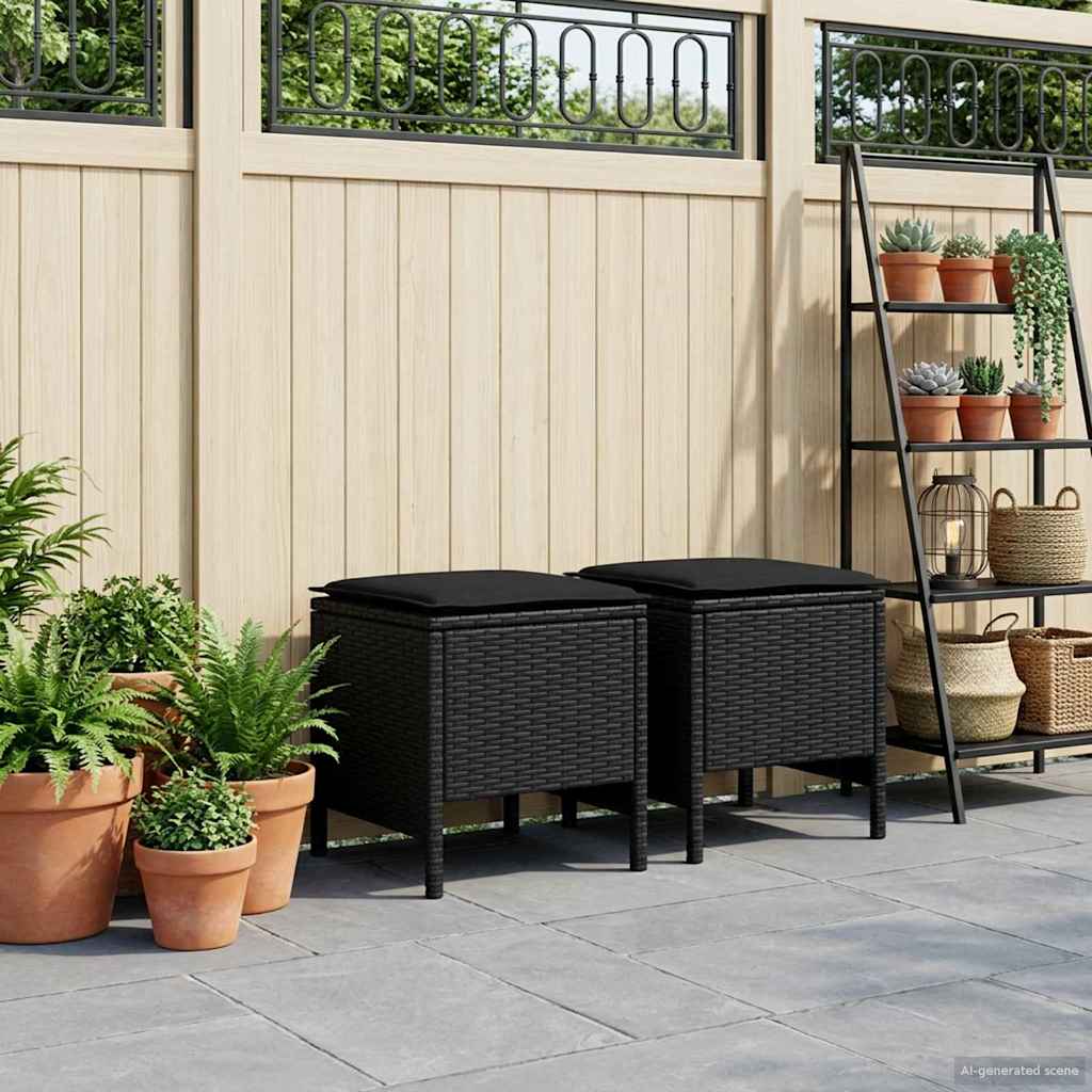 2 stk. havepuf i PE-rattan med hynde - sort