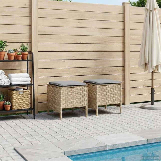 2 stk. Havepuf PE Rattan Beige og lys grå