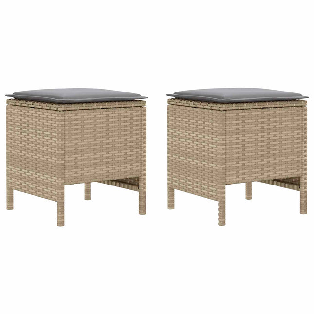 2 stk. Havepuf PE Rattan Beige og lys grå
