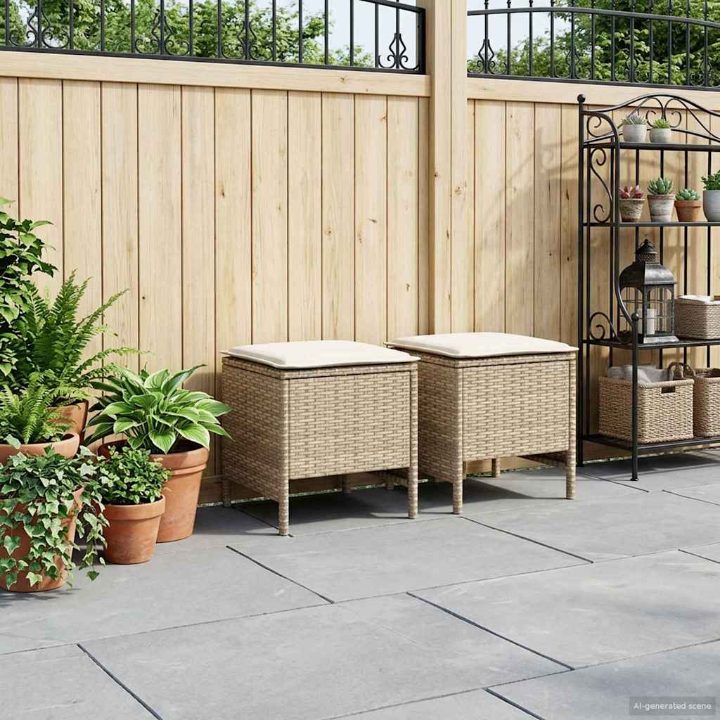 2 stk. havepuf i PE rattan med hynde - beige og creme
