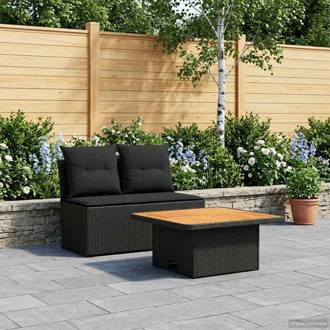 2 Stk Havemøbel Midtersofa Med Løftbart Bord polyrattan Sort