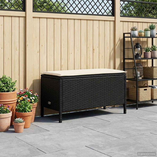 Havepuf med pude Sort og Cream 80 x 38 x 45 cm PE Rattan