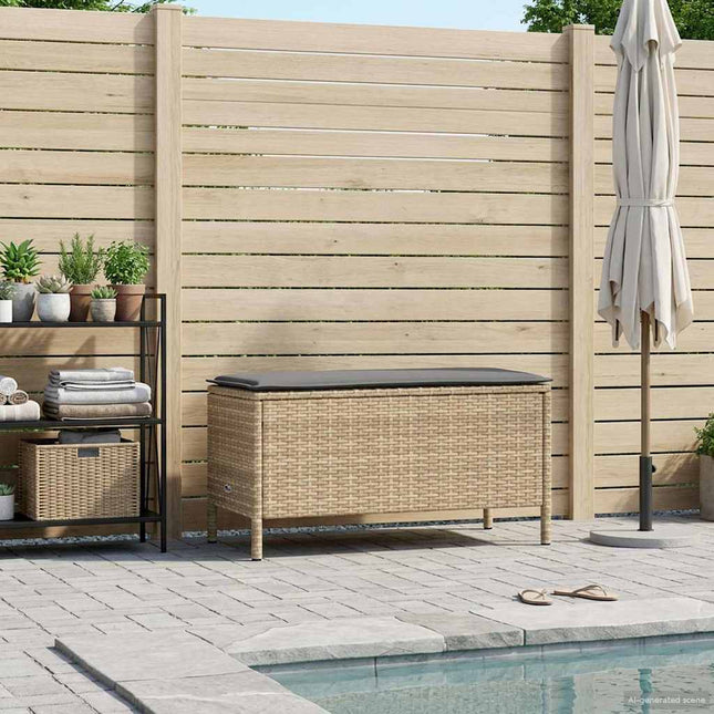 Havepuf med pude Beige og lys grå 80 x 38 x 42 cm PE Rattan