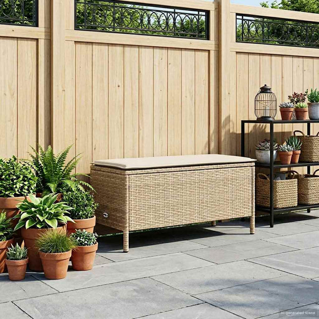 Havepuf med pude Beige og creme 80 x 38 x 42 cm PE Rattan