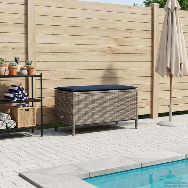 Havepuf med pude Grå og Marineblå 80 x 38 x 42 cm PE Rattan