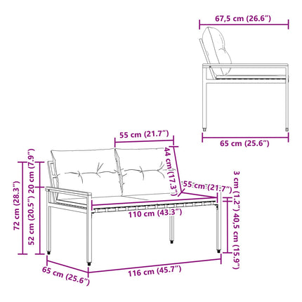 Udendørs bænk 2 -Seater 116 x 67,5 x 72 cm polyrattan Cremehvid