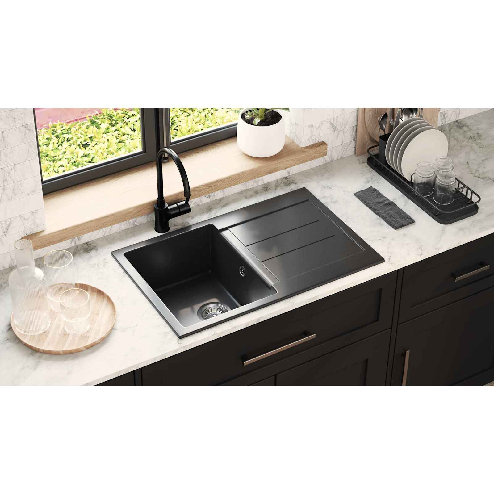 Vask Sort 780 x 500 mm 80% Kvarts og 20% Resin