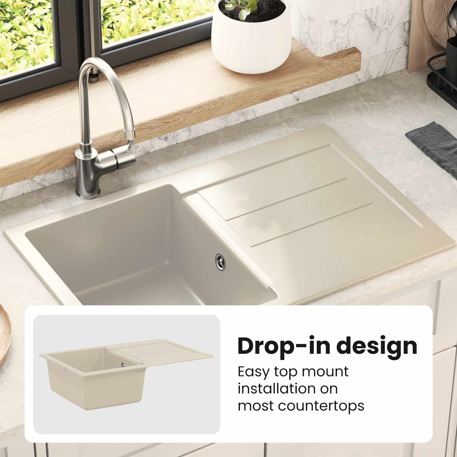 Vask Beige 780 x 500 mm 80% Kvarts og 20% Resin
