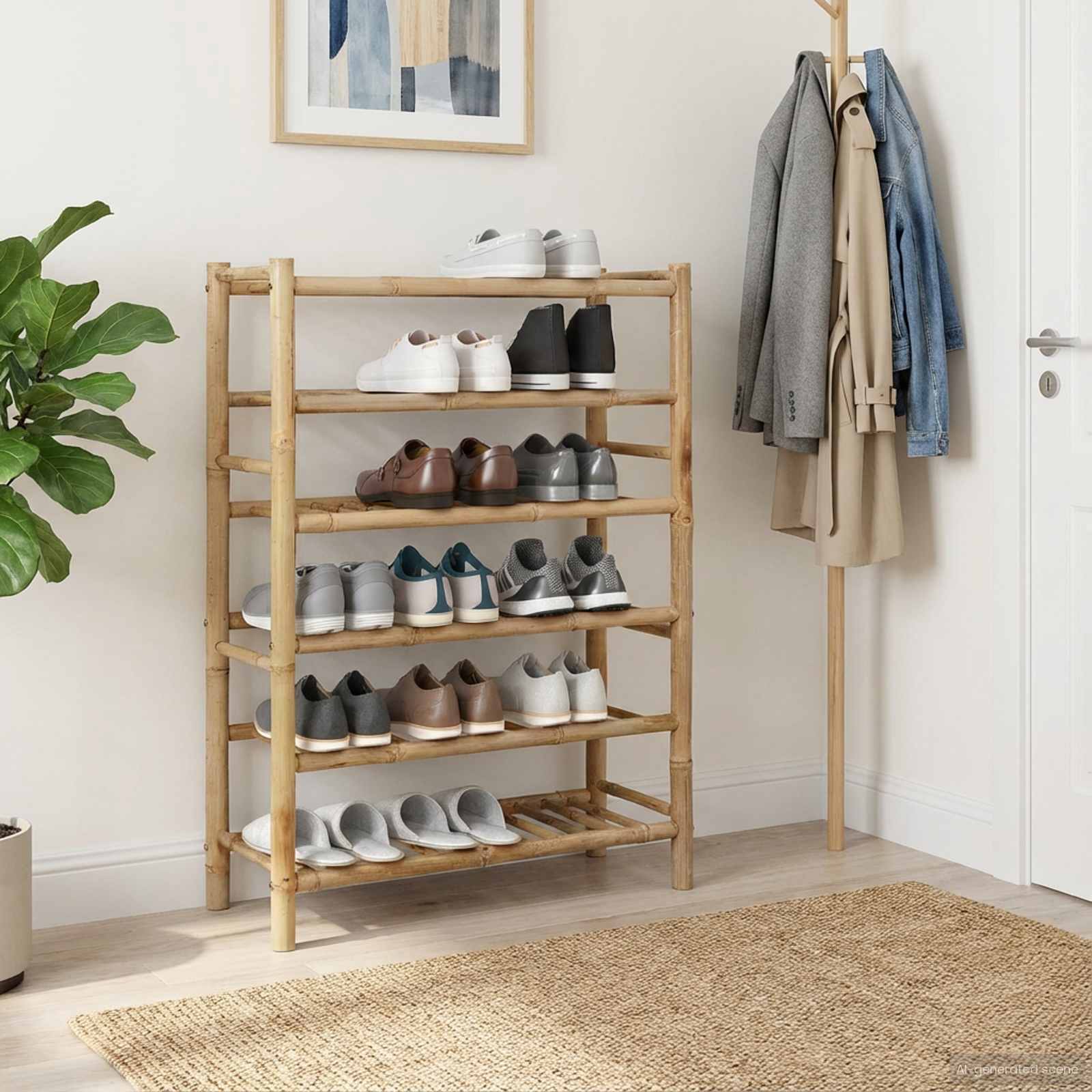 Skostativ med hylde Naturfarvet 68 x 28 x 96 cm Bambus