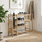 Skostativ med hylde Naturfarvet 88 x 27 x 80 cm Bambus