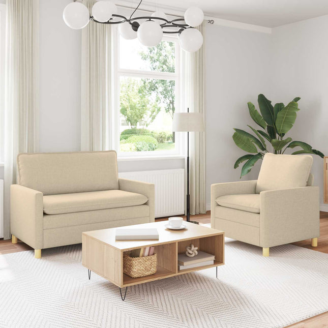 Sofa Sæt 2 stk. Cremefarvet Stof