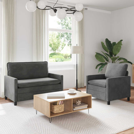 Sofa Sæt 2 pcs Mørkegrå Fløjl