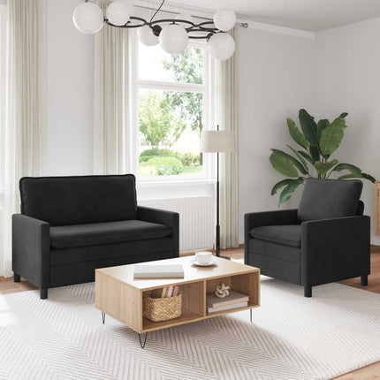 Sofa Sæt 2 stk. Sort Fløjl