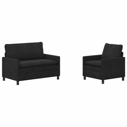 Sofa Sæt 2 stk. Sort Fløjl