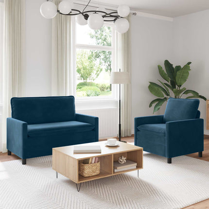 Sofa Sæt 2 stk. Blå Fløjl
