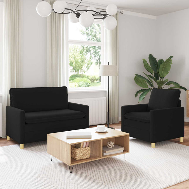 Sofa Sæt 2 stk. Sort Stof