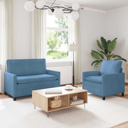 Sofa Sæt 2 pcs Blå Stof