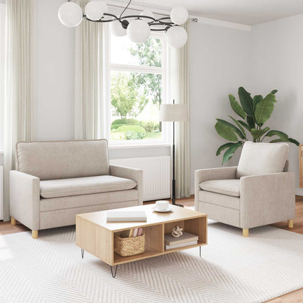 Sofa Sæt 2 pcs Cremefarvet Polyester