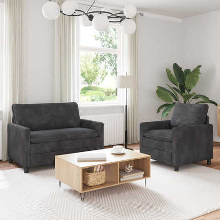 Sofa Sæt 2 pcs Mørkegrå Polyester