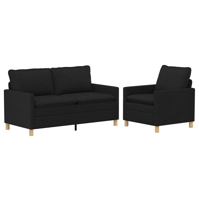 Sofa Sæt 2 stk. Sort Stof