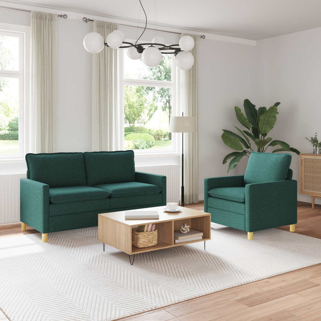 Sofa Sæt 2 stk. Mørkegrøn Stof