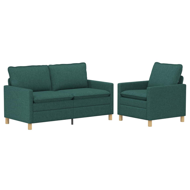 Sofa Sæt 2 stk. Mørkegrøn Stof