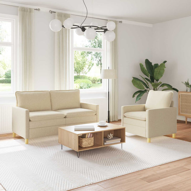 Sofa Sæt 2 stk. Cremefarvet Stof