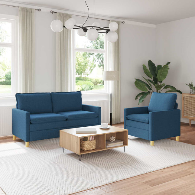 Sofa Sæt 2 stk. Blå Stof