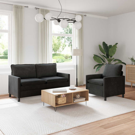 Sofa Sæt 2 pcs Sort Fløjl