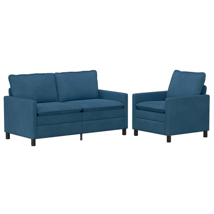 Sofa Sæt 2 pcs Blå Fløjl