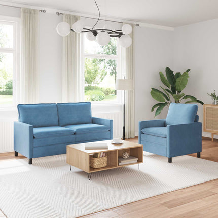 Sofa Sæt 2 pcs Blå Stof