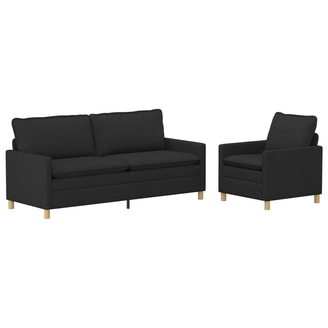 Sofa Sæt 2 stk. Sort Stof