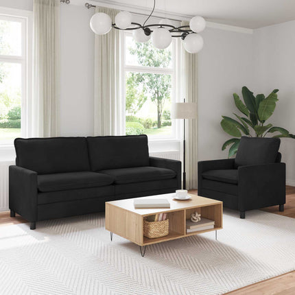 Sofa Sæt 2 pcs Sort Fløjl