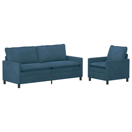 Sofa Sæt 2 pcs Blå Fløjl