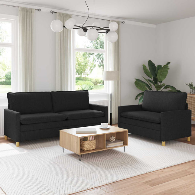 Sofa Sæt 2 stk. Sort Stof