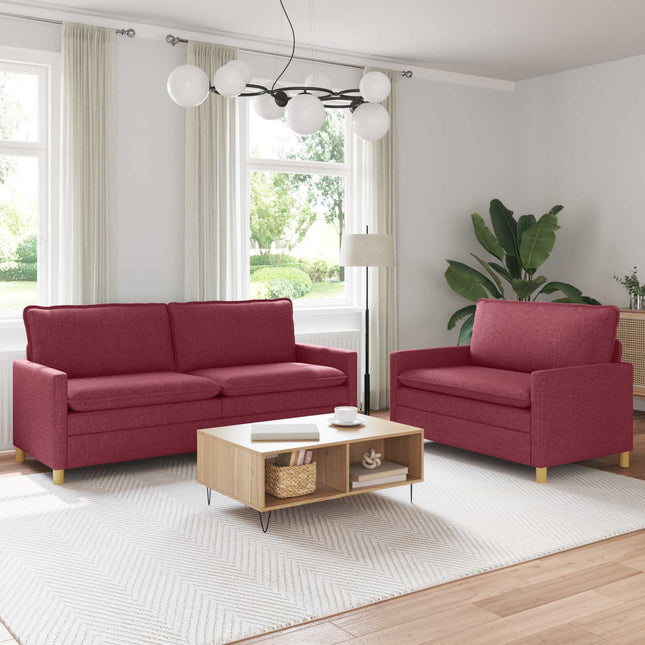 Sofa Sæt 2 stk. Vinrød Stof